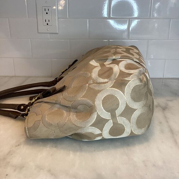 COACH Bag Purse Handbag Madison Abigail Op Art Lurex Gold & Leather Lg. Satchel - Picture 6 of 15